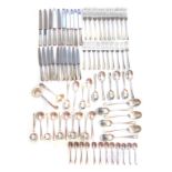 A 92 piece set of 1960s 'Rat Tail' pattern silver cutlery and flatware,