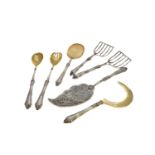 A set of Russian silver handled flatware,