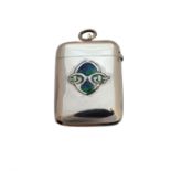 A Liberty & Co. Cymric silver and enamel vesta case designed by Archibald Knox,