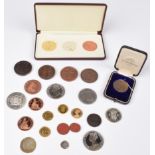 Coins, re-strikes and fantasies (17) including fake sovereigns, shooting medals and tokens.