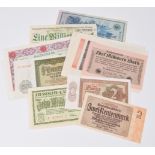 Collection of assorted German banknotes.