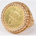 A King George III, Guinea, 1796 set in 9ct gold ring mount.