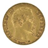 1857 Napoleon III 20 Francs French gold coin and 1863 Napoleon III 10 Francs French gold coin (2).