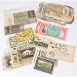 Selection of foreign banknotes and notgeld.