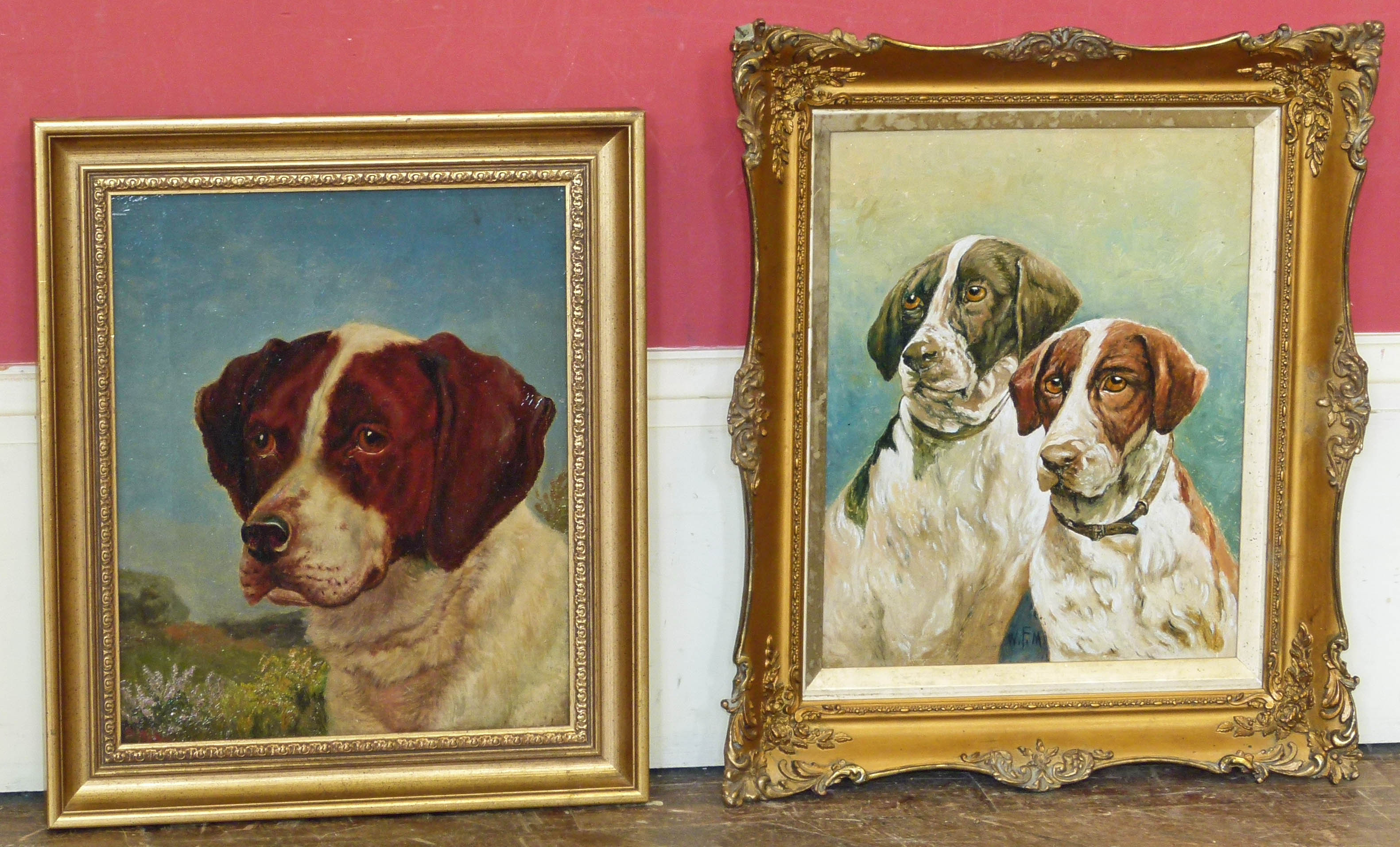 English school, 19th/20th century, two dog portraits, oil (2) Condition reports not available for