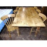 Pine kitchen table and six chairs. Condition reports not available for this auction