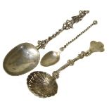 Three spoons to include, a Victorian silver sister spoon, London, Jesse Earls, 1882, a continental