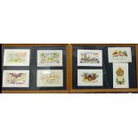 8 framed wartime silk postcards Condition reports not available for this auction