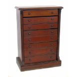 Victorian mahogany collectors cabinet, containing eight shallow drawers, each with two button turned
