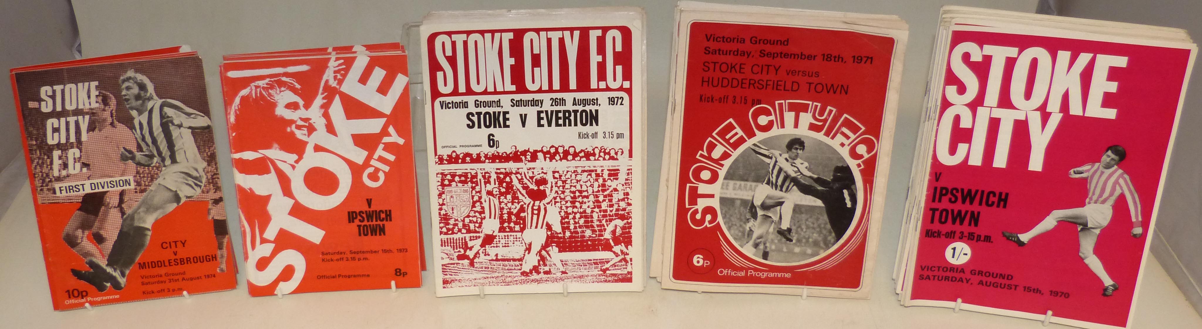 30 Stoke City programmes from 1970, 17 from 1971, 13 from 1972, 12 from 1973 and 11 from 1974