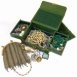 A selection of costume jewellery, base metal purse and rolled gold watch Condition reports not