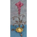 Wrought iron and cranberry glass epergne 41cm Condition reports not available for this auction
