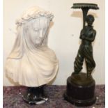 Dilsttanti parian style bust "A Filli Ferenze" Italy and bronze reproduction galery candle stand