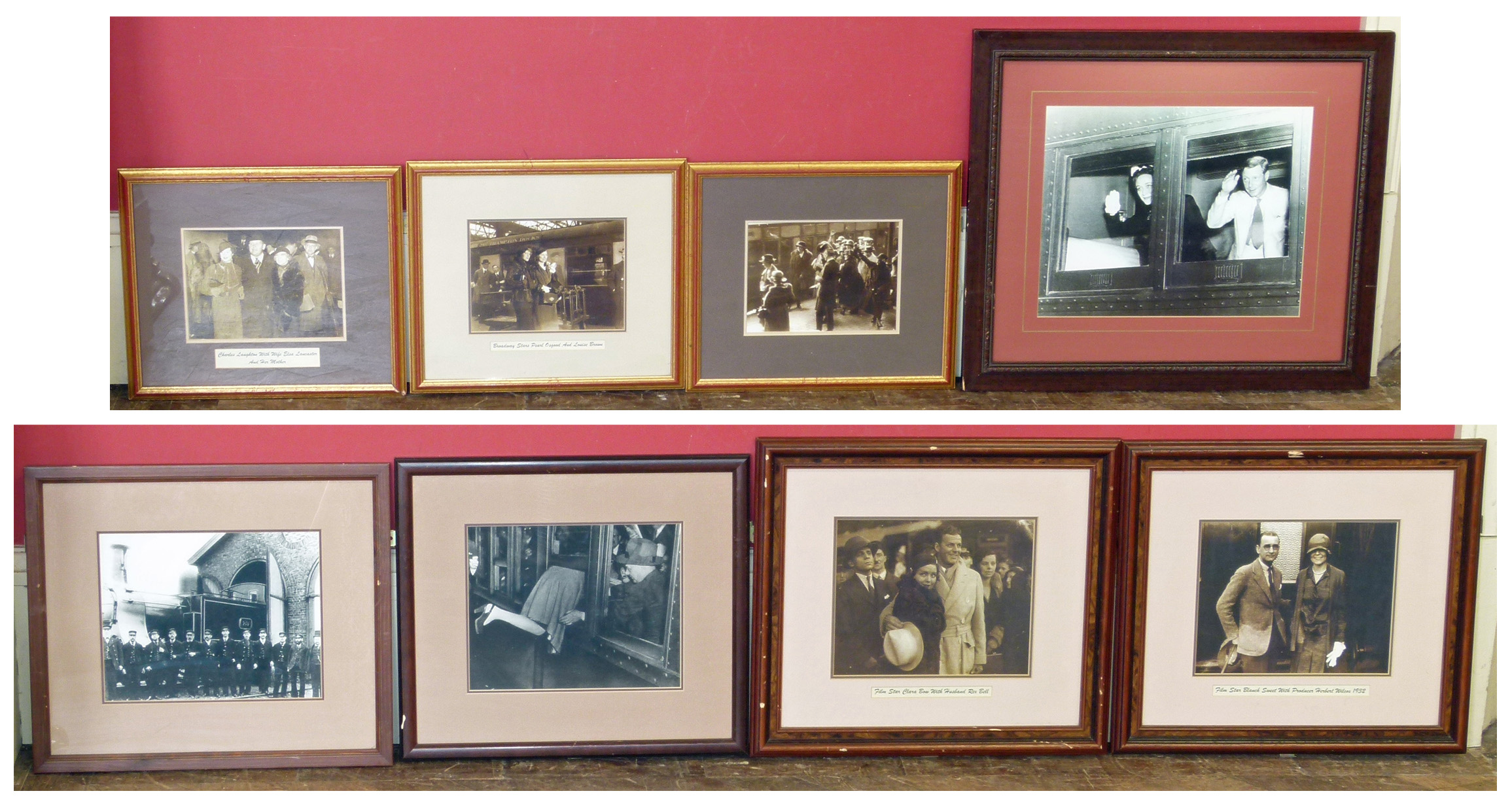 Eight framed copy photographs, Broadway stars travelling from Southampton Docks, Blanch Street,