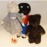 19" Golly, 15" black bear and 20" Edwardian style doll Condition reports not available for this