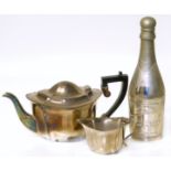 EPNS melonium champagne bottle and EPNS teapot and milk jug Condition reports not available for this