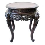 Late 19th century Chinese stained hardwood circular centre table, top with key pattern decoration,