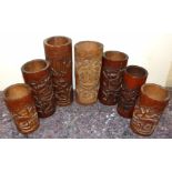 Six Chinese bamboo brush pot Condition reports not available for this auction