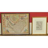 John Speede, Map of Cheshire, together with framed road map. Condition reports not available for