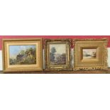 William Webb, Fisherman by River, oil, and two other 19th century oil paintings (3) Condition