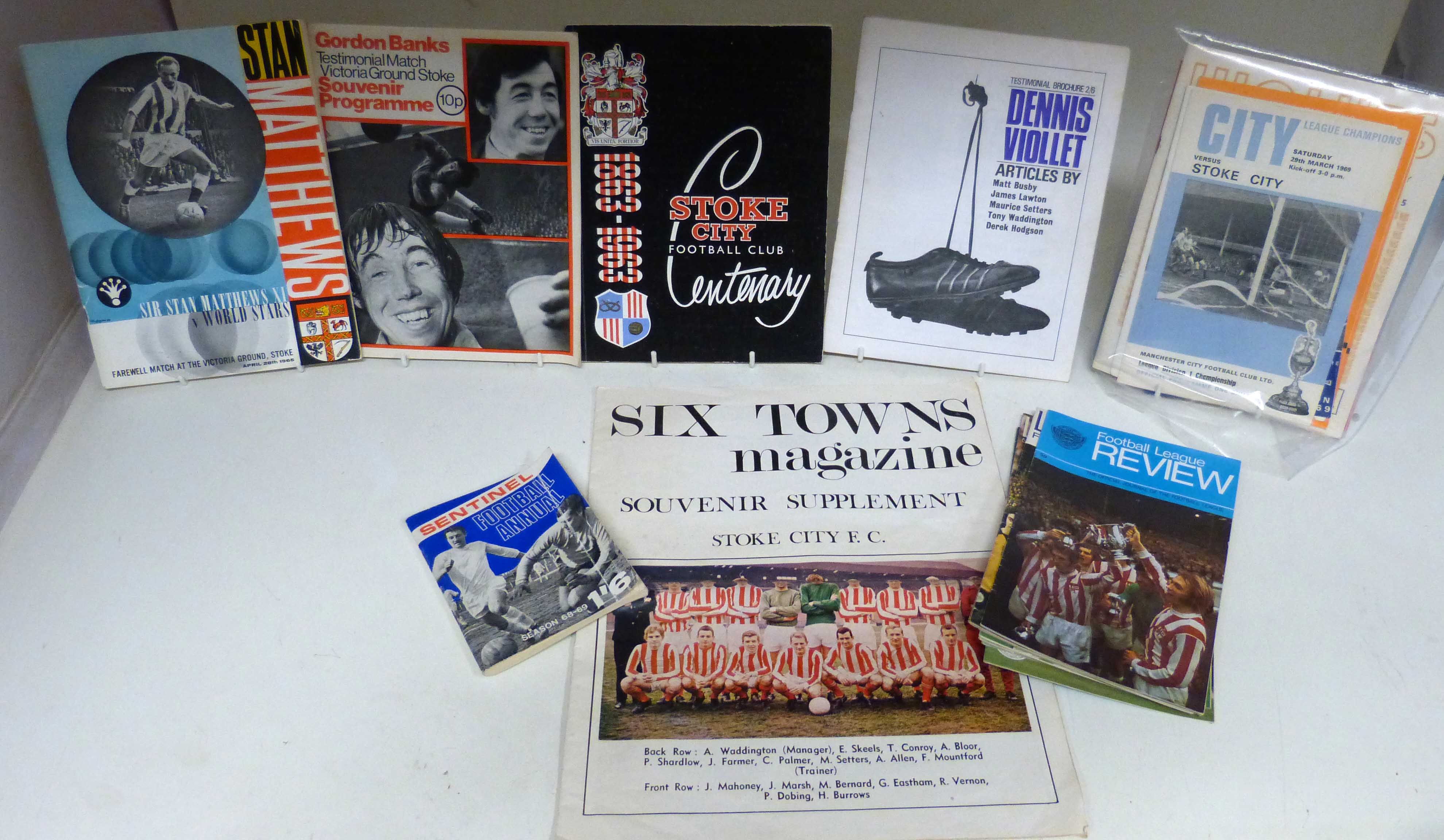 1960's Six Towns magazine, 1965 Stanley Matthews farewell match, Gordon Banks testimonial, 100