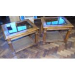 Pair of modern lamp tables with split cane undertier and glass top Condition reports not available