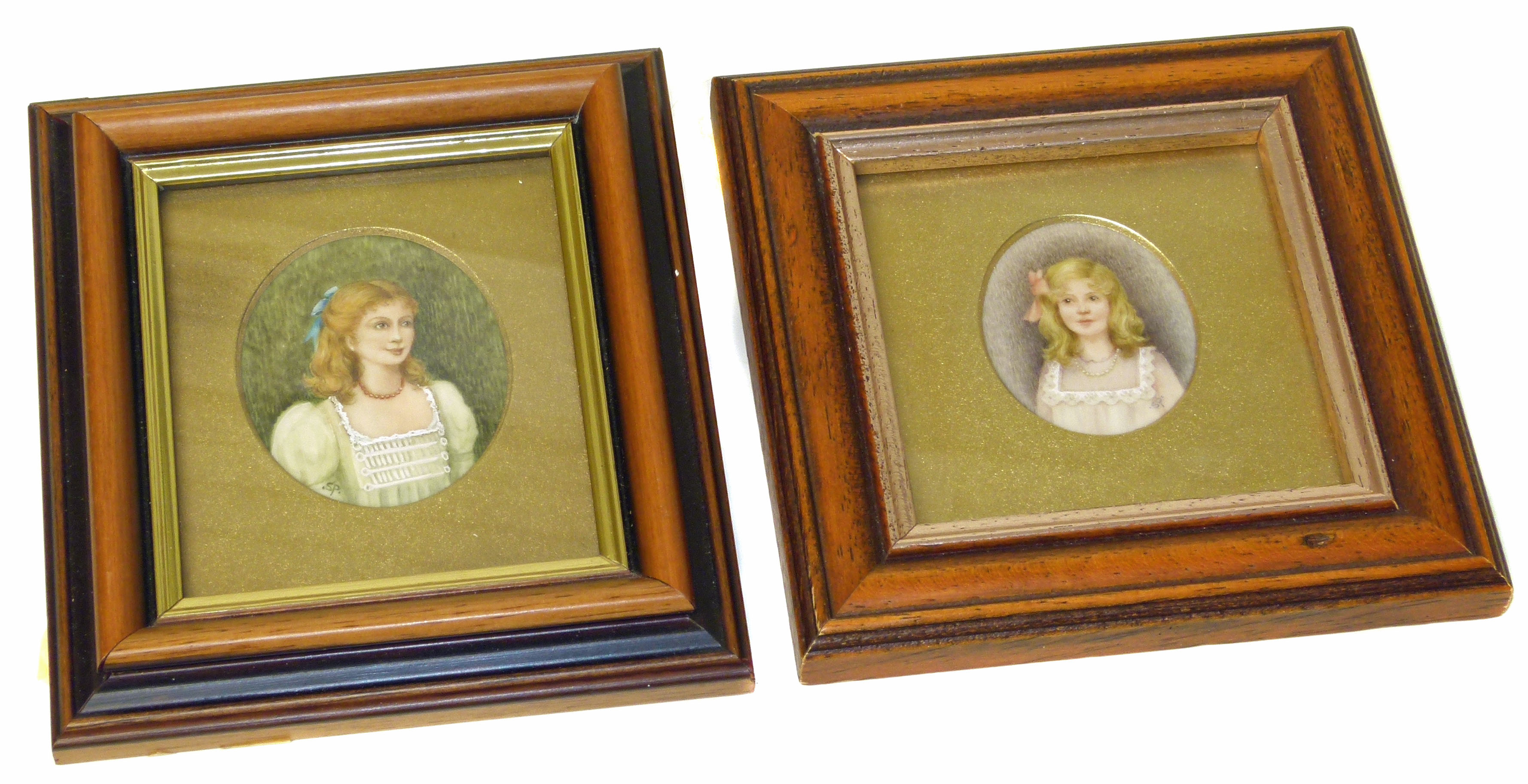 Pair of Sybil Parker framed miniature, Deborah and Daisy complete with receipt Condition reports not