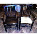 19th century spindle back open arm chair and one other oak arm chair Condition reports not available