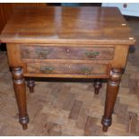 Victorian mahogany two drawer side-table on turned legs 69 x 49cm Condition reports not available