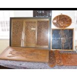 six various carved Asian/ Oriental panels Condition reports not available for this auction