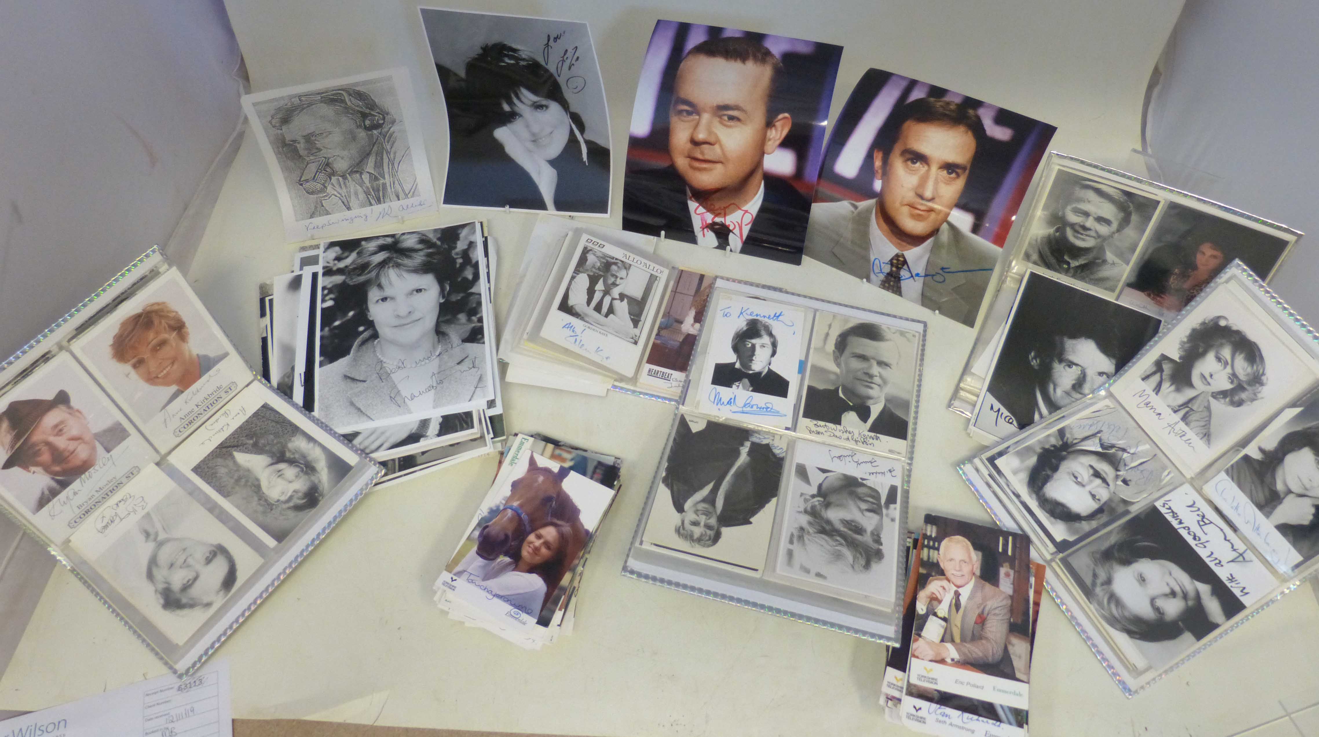 A collection of black and white and colour autographed pictures ie. Liza Minelli, Ian Hislop,