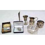 A selection of silver, to include a Victorian silver pill box, embossed with foliate detailing,