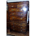 George III mahogany chest on chest, two short and three long drawers to upper portion, three long