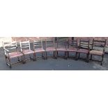 six single and two open arm carver chairs, stained oak with leather seats Condition reports not