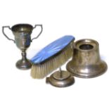 A selection of silver, to include a novelty silver inkwell in the shape of a bell (AF), a silver and
