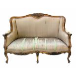 Mid 19th century French gesso framed two seater salon sofa, scrolling back and arms, double bow