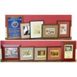 Framed Nantwich and District soroptimists club card, various railway cartoons and small copies of