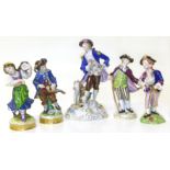 Messien style figure continental copy of a Derby figure and three Dresden figures Condition