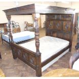 Jacobean style four poster bed incorporating the Herald Supreme 5' divan base and mattress Condition