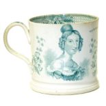 Queen Victoria commemorative proclamation jug printed in green with portraits and commemorations