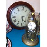Victorian circular mahogany wall clock with enamel dial and 100 day domed clock. Condition reports