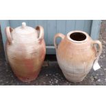 Two clay two handled pots Condition reports not available for this auction