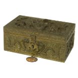 19th century embossed brass jewellery box, decorated with mythical lizards/insects. Condition