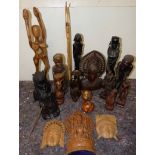 17 various African, Asian and New Zealand wood carvings Condition reports not available for this