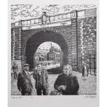 Roger Hampson, "Bridge in Bolton", linocut.