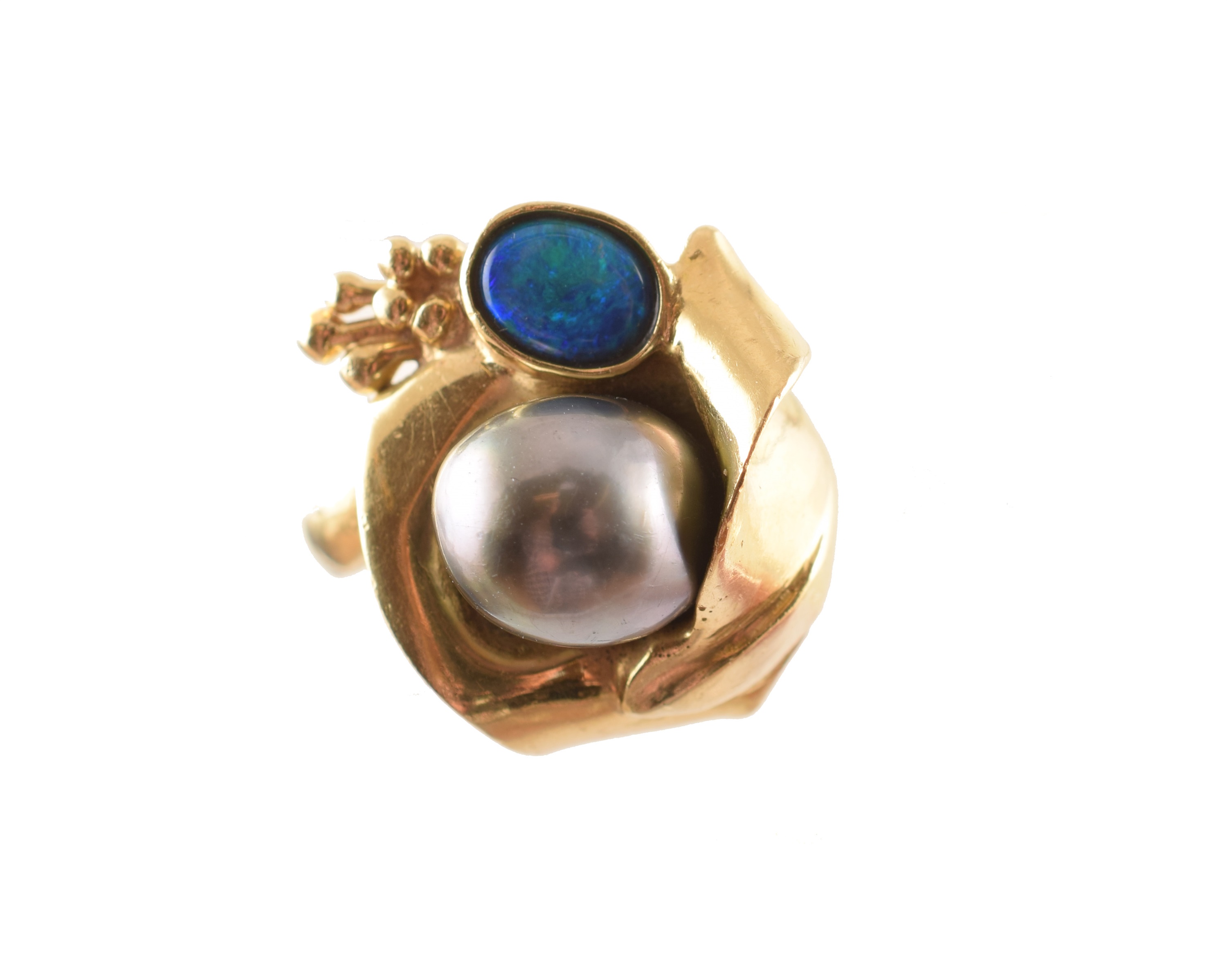 An opal and cultured pearl dress ring,