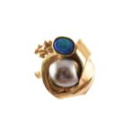 An opal and cultured pearl dress ring,