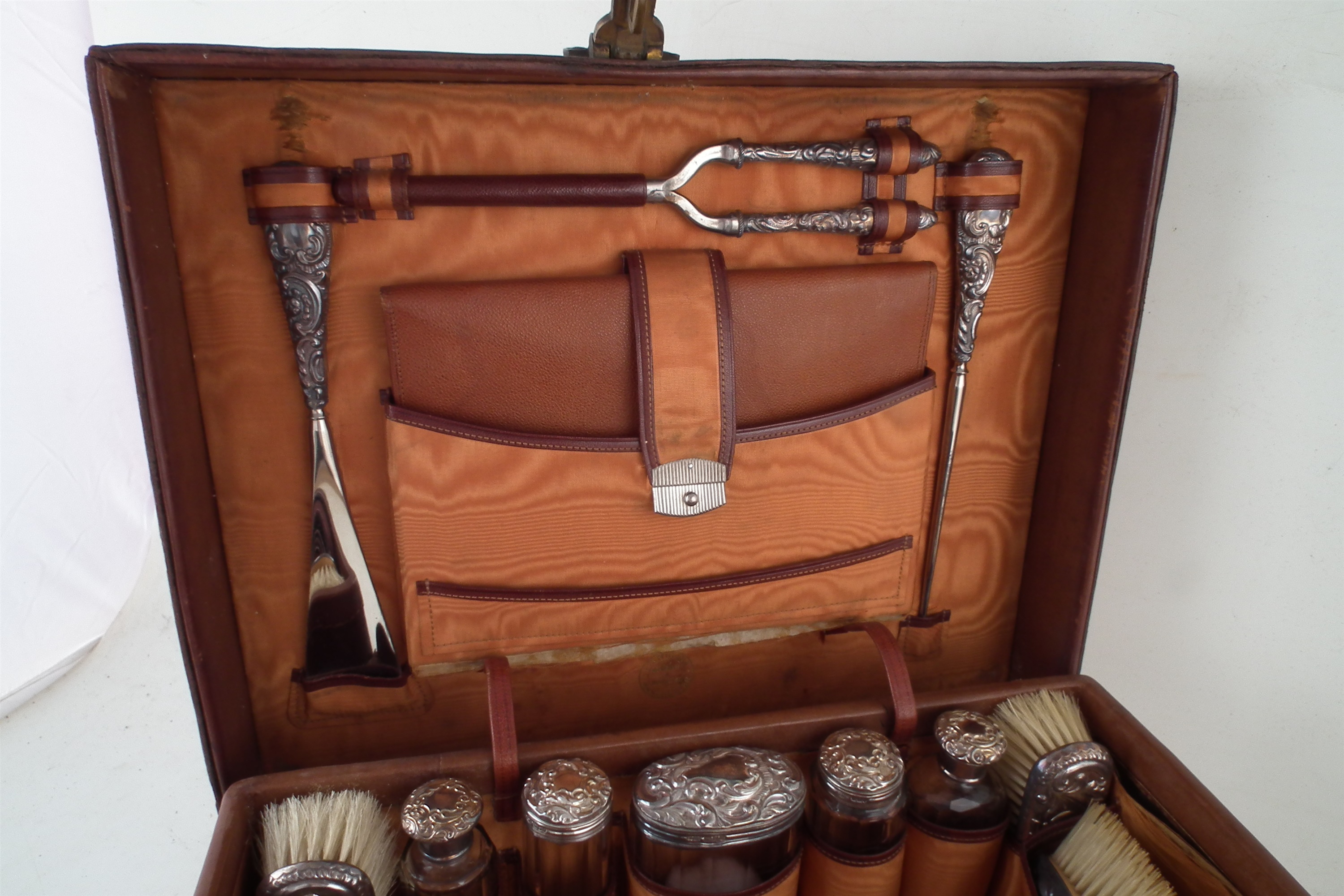 An Edwardian silver cut glass dressing table set by Finnigans & Co, London, - Image 3 of 7