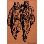 Roger Hampson, "Two Miners", linocut.