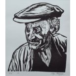 Roger Hampson, "Fred", linocut.